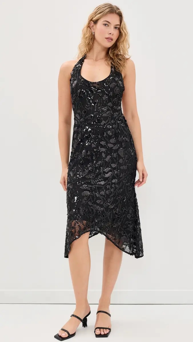 Guizio Gisele Sequin Lace Dress Black | Thumbnail 2