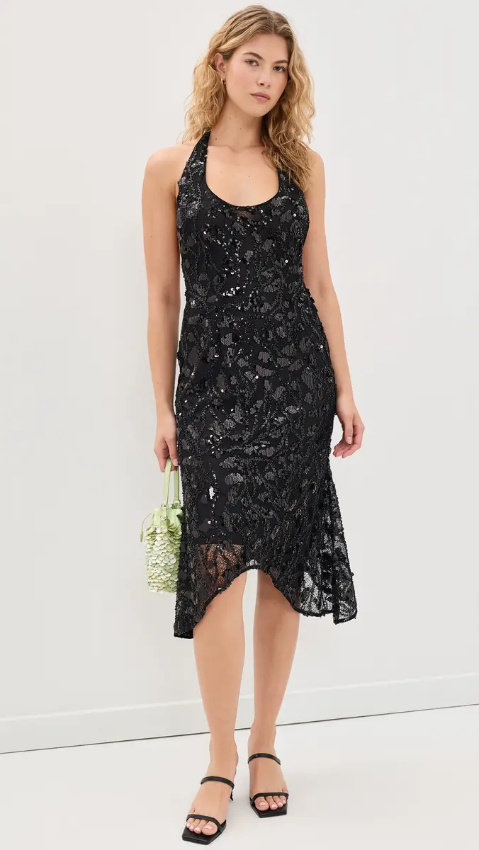 Guizio Gisele Sequin Lace Dress Black | Thumbnail 5