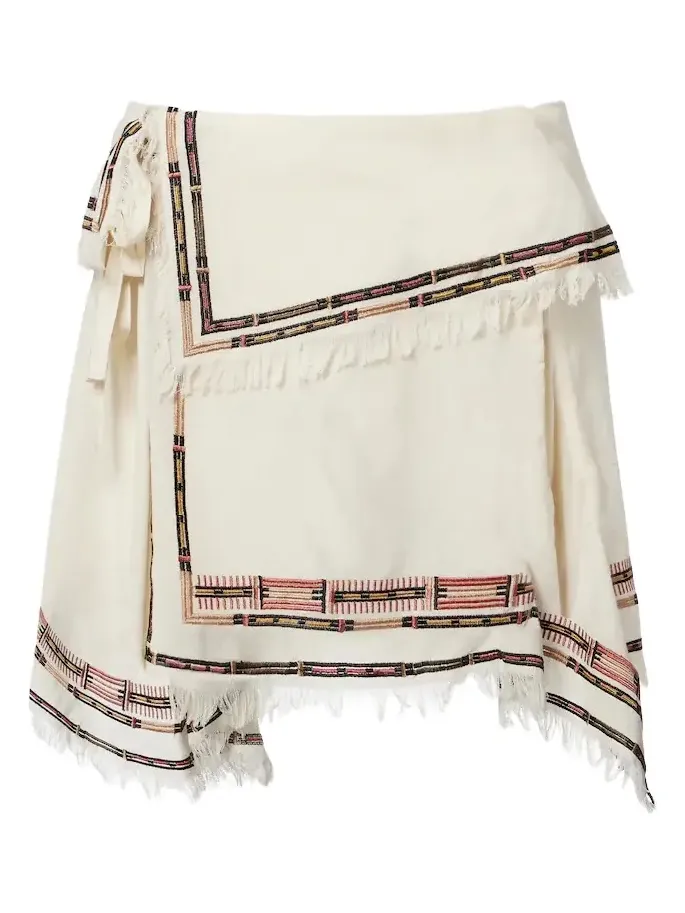 Feriel embroidered fringed silk wrap skirt Feriel embroidered fringed silk wrap skirt