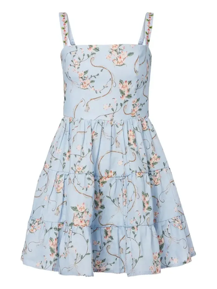 Lima floral tiered linen minidress