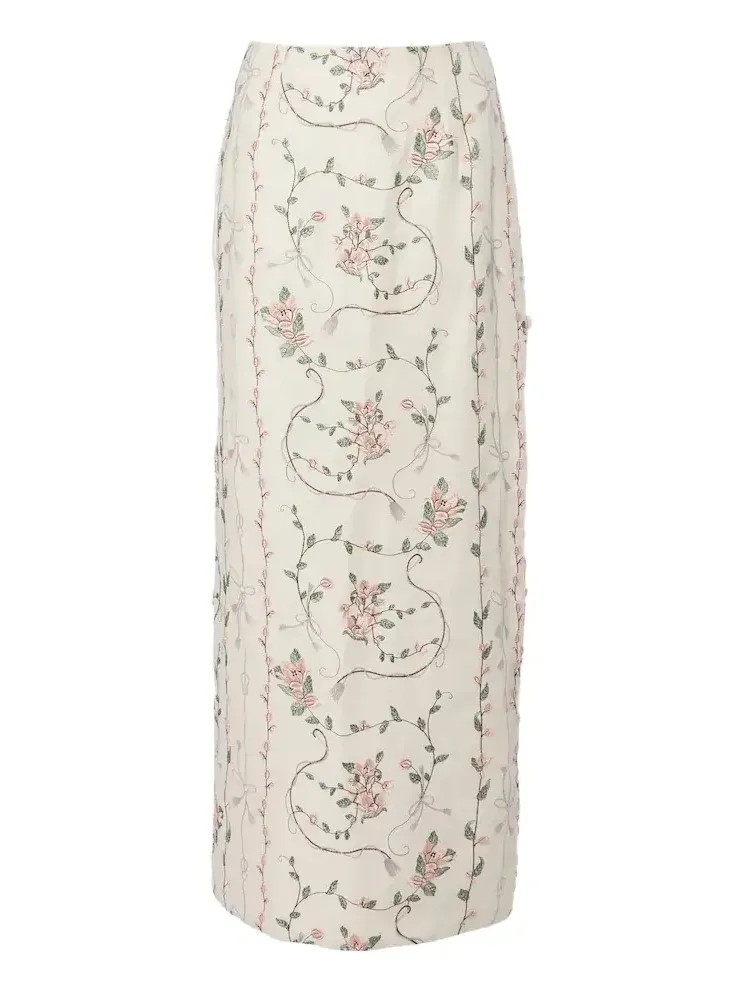 Lirica floral embroidered linen maxi skirt Lirica floral embroidered linen maxi skirt