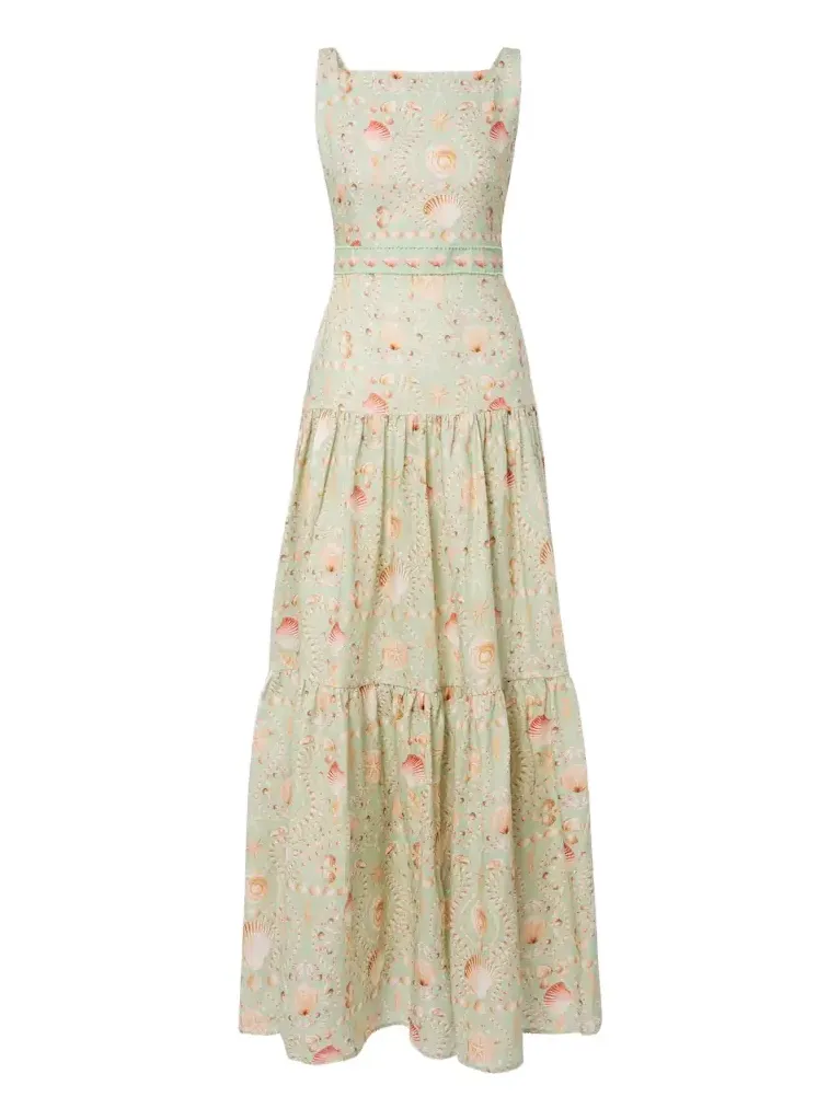 Abeja printed tiered linen maxi dress