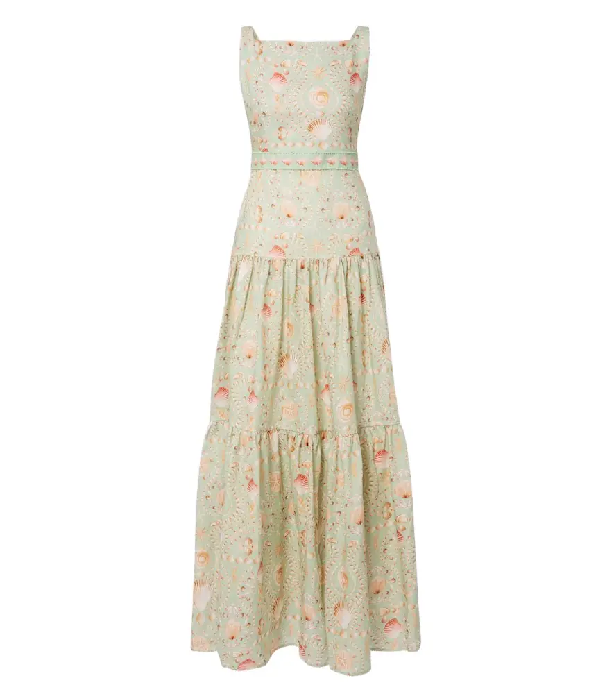 Abeja printed tiered linen maxi dress