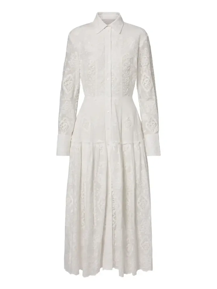 Floral embroidered cotton shirt dress Floral embroidered cotton shirt dress