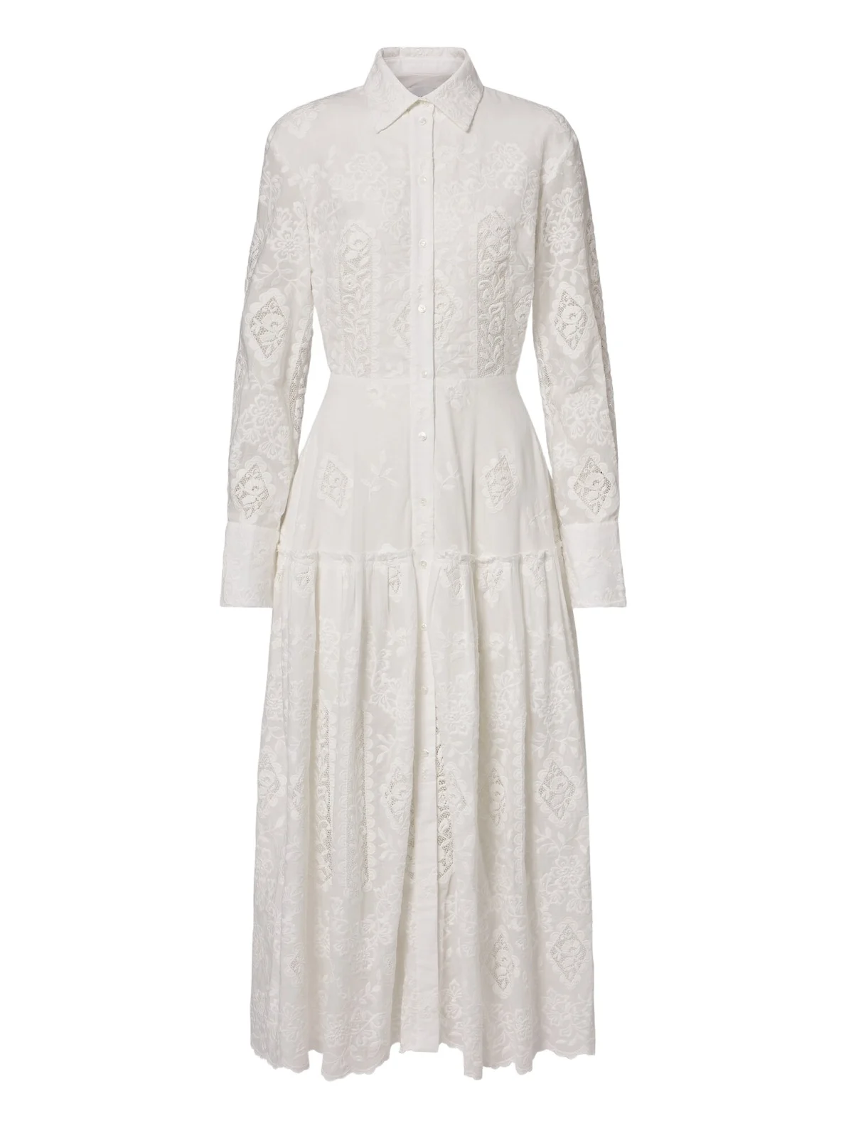 Floral embroidered cotton shirt dress