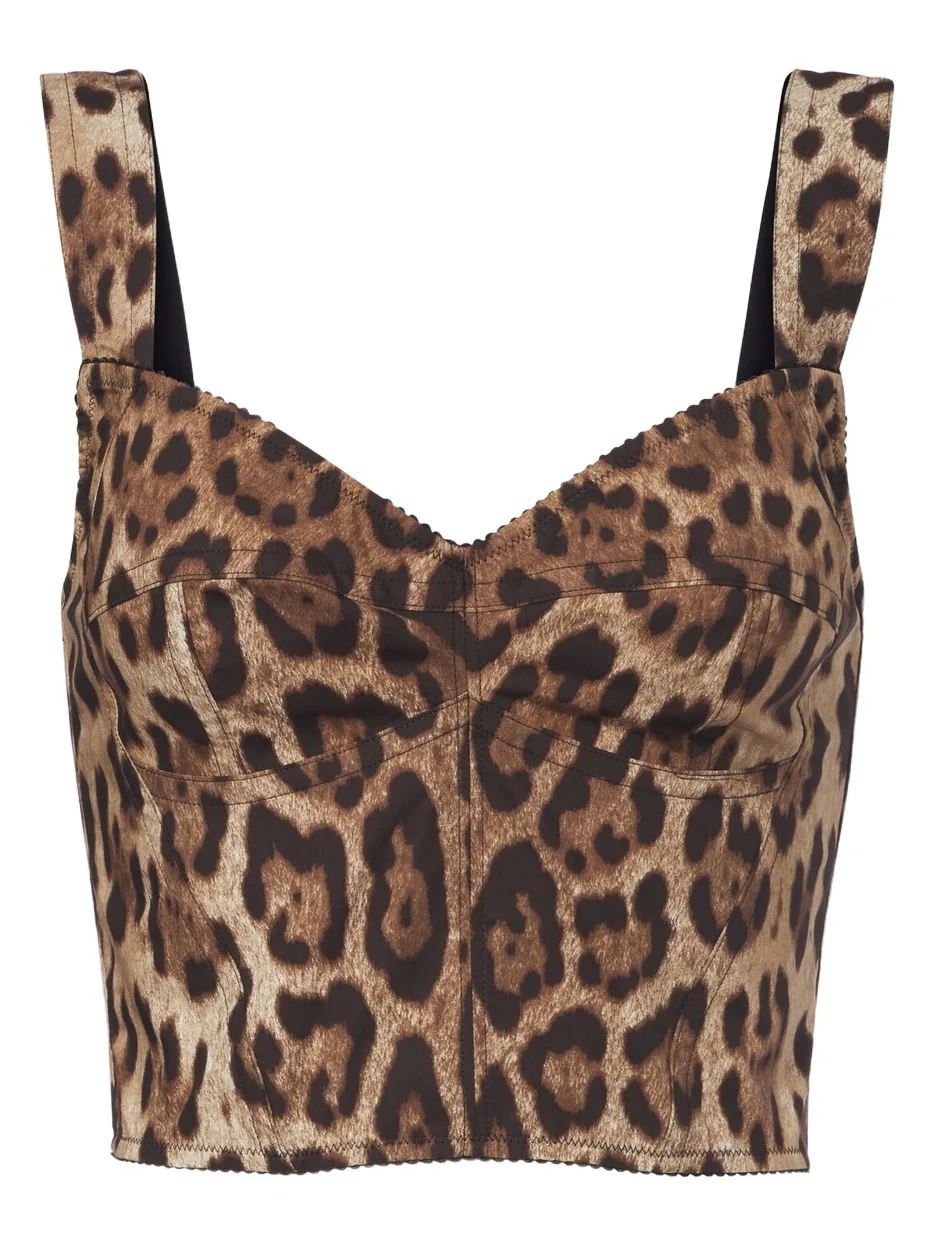 Dolce & Gabbana Leopard-print cotton-blend bustier top