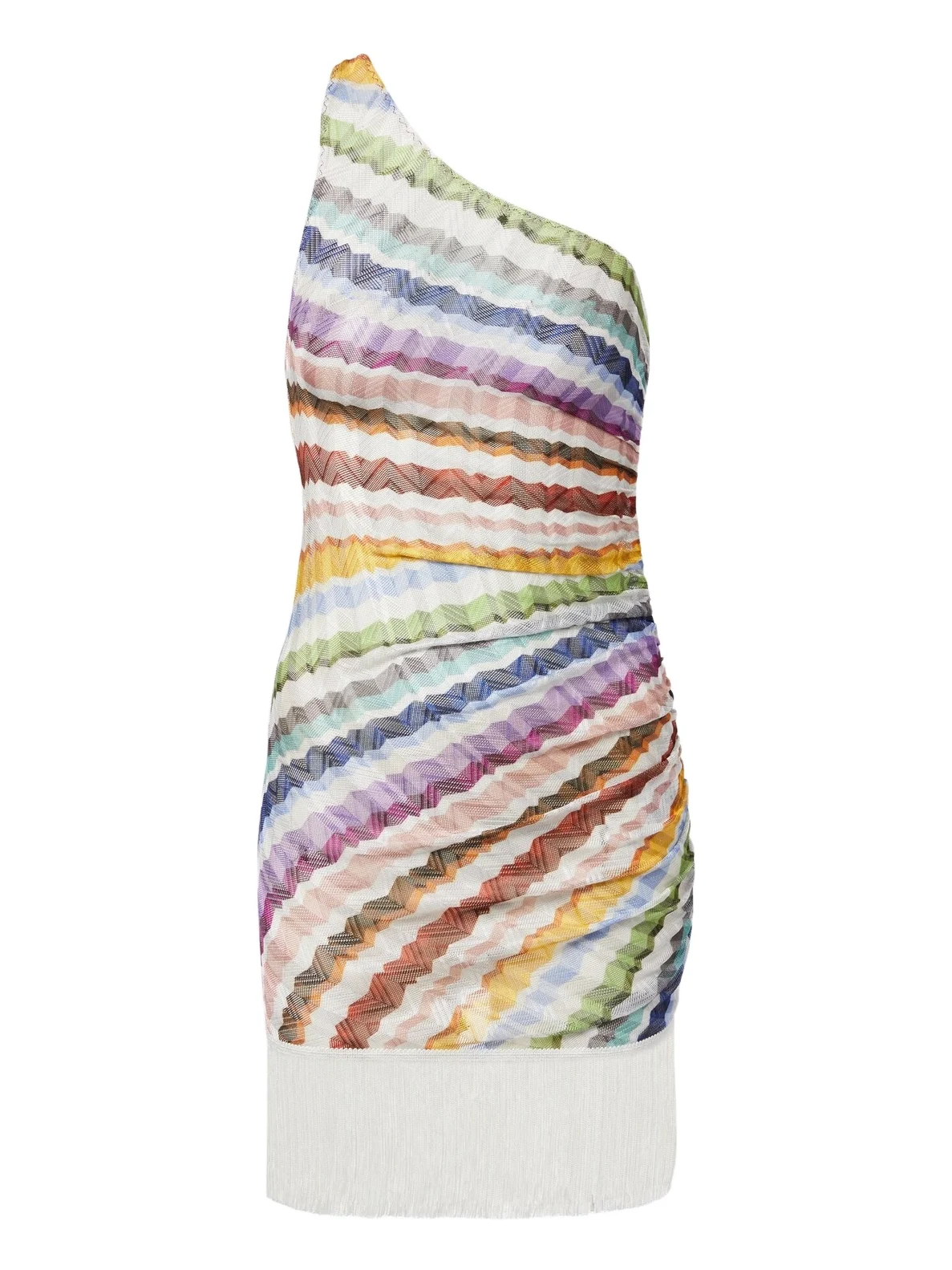 Missoni Chevron fringed one-shoulder beach dress