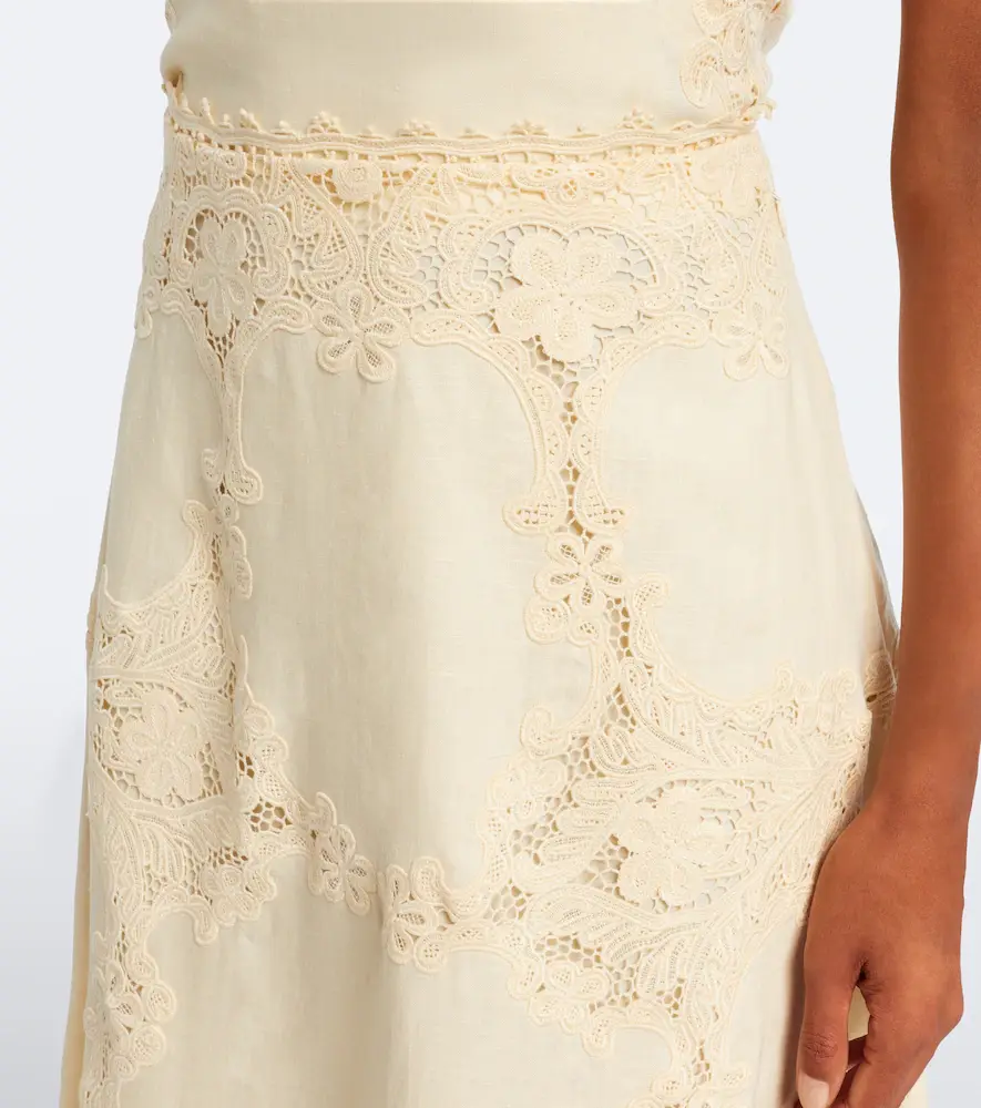 Ulla Johnson Fleur crochet-trimmed linen midi skirt | Thumbnail 2