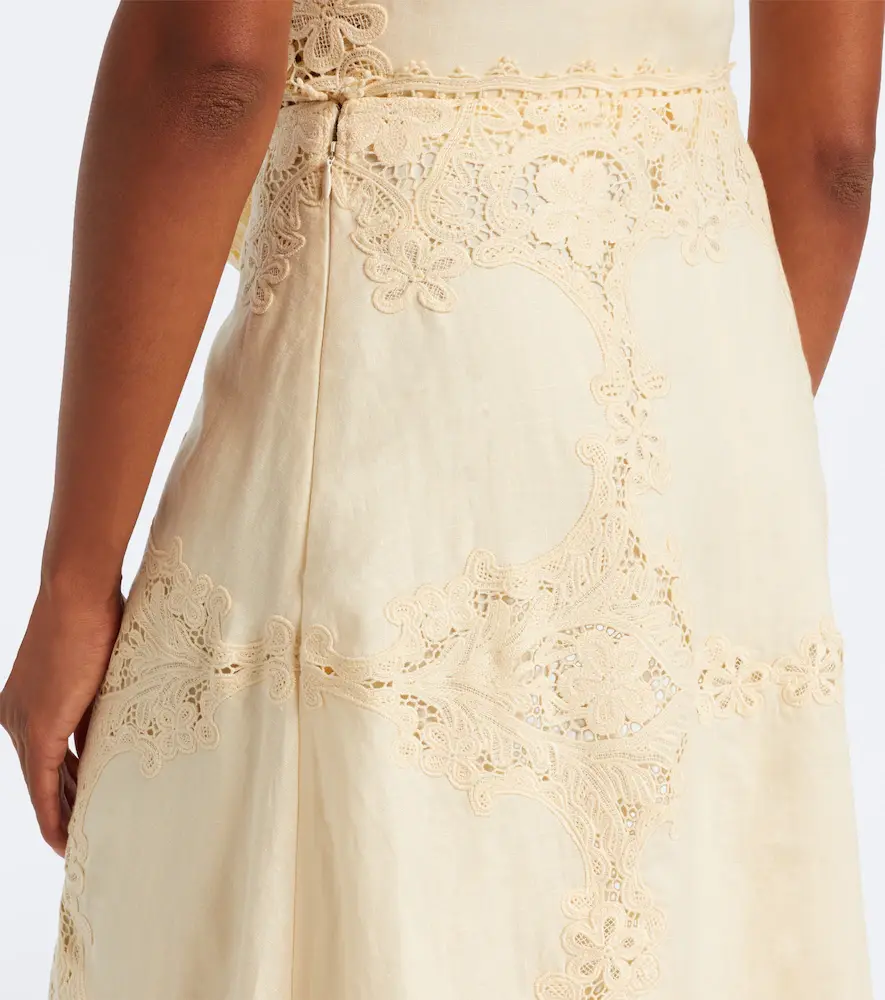Ulla Johnson Fleur crochet-trimmed linen midi skirt | Thumbnail 5