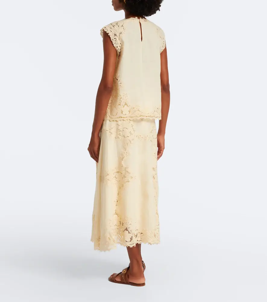 Ulla Johnson Fleur crochet-trimmed linen midi skirt | Thumbnail 6