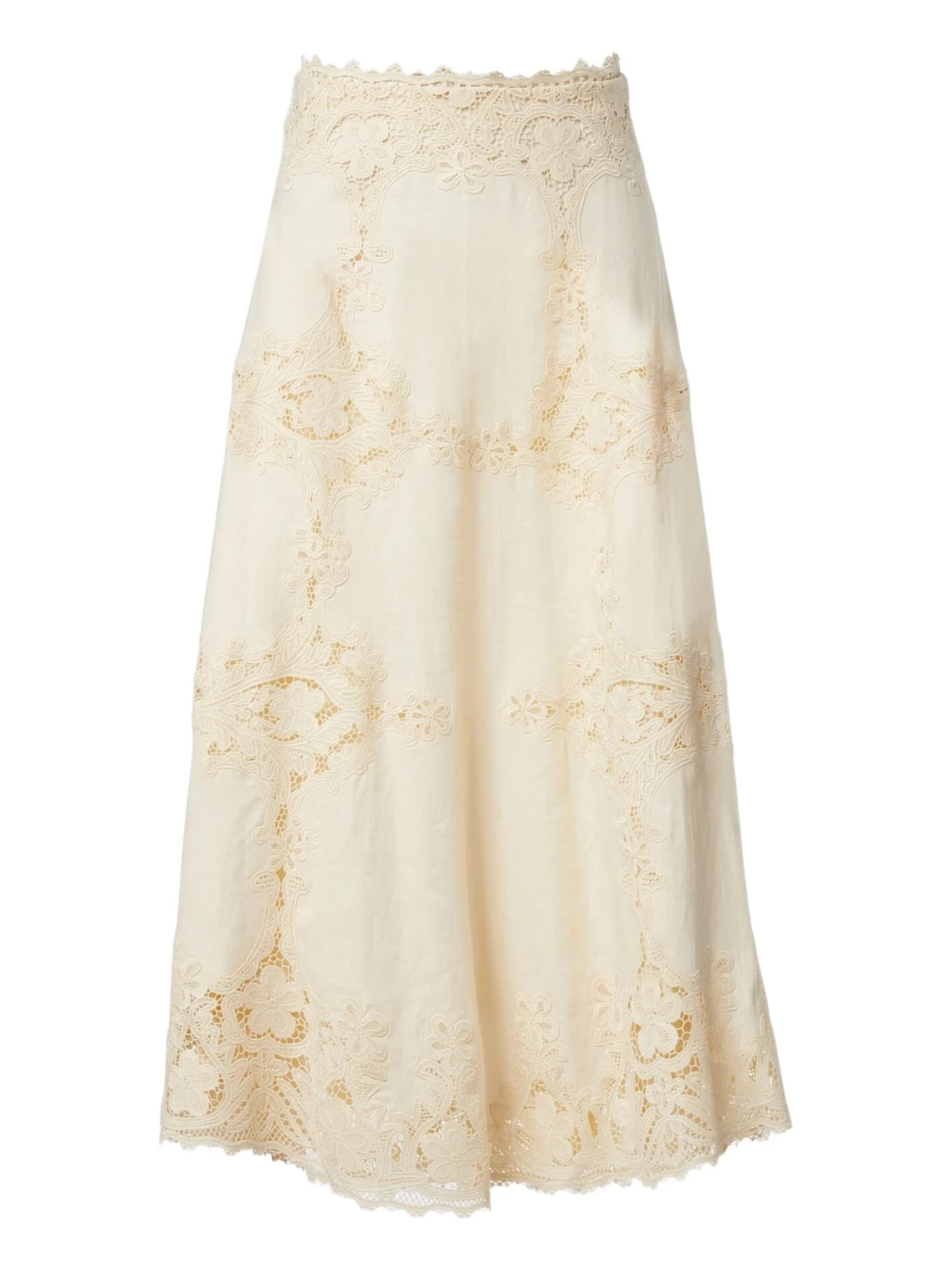 Fleur crochet-trimmed linen midi skirt