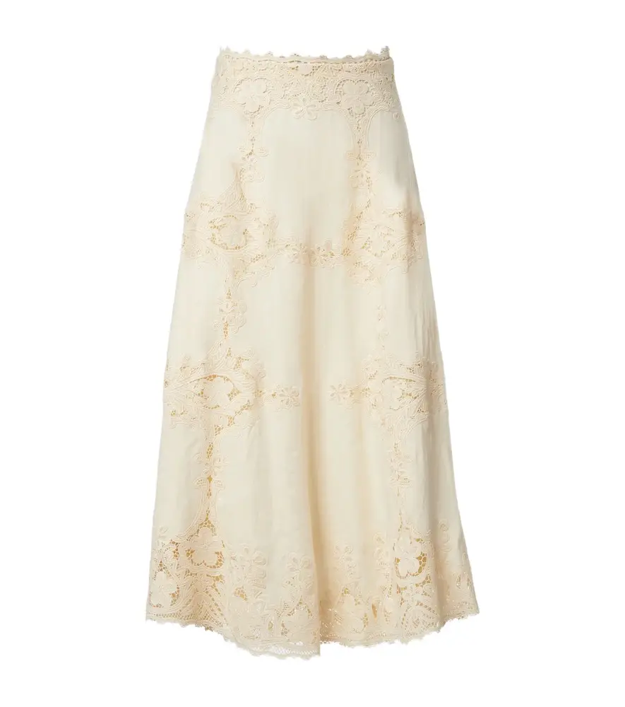 Ulla Johnson Fleur crochet-trimmed linen midi skirt | Image 1 Ulla Johnson Fleur crochet-trimmed linen midi skirt | Image 1