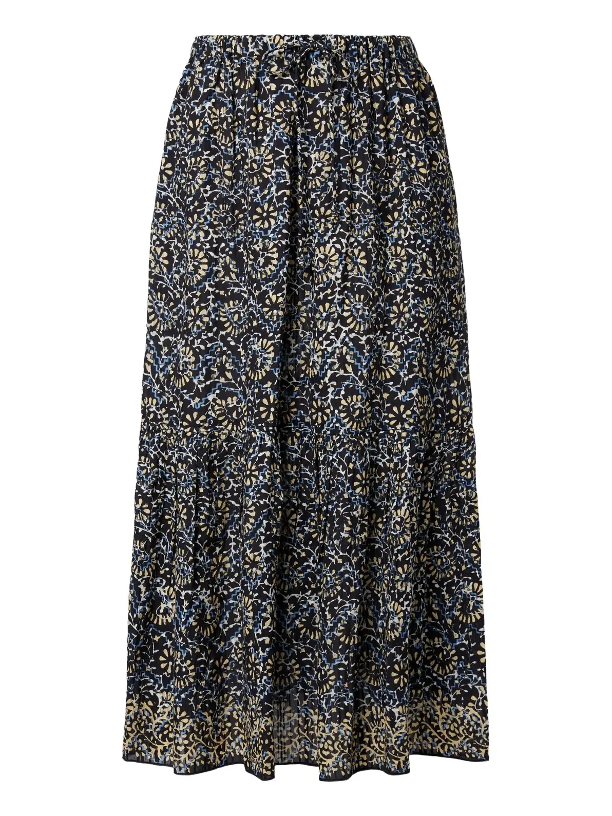 Olina printed tiered cotton-blend midi skirt Olina printed tiered cotton-blend midi skirt