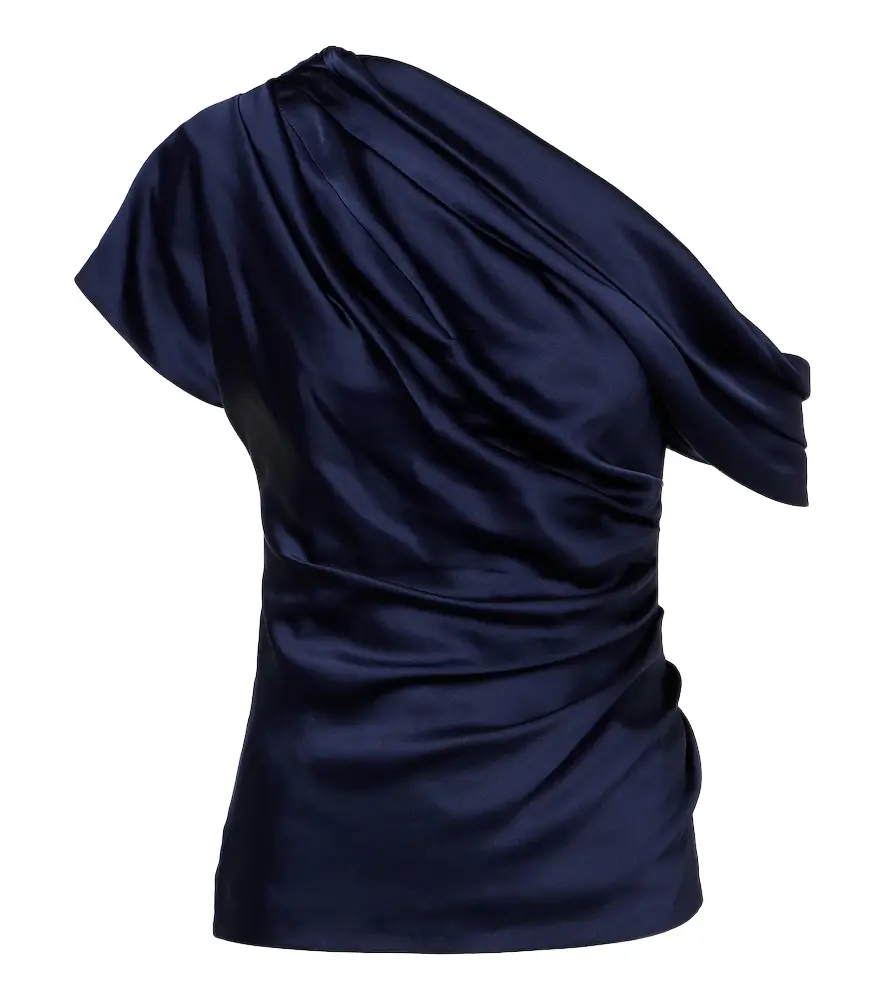 Phoebe one-shoulder draped satin top