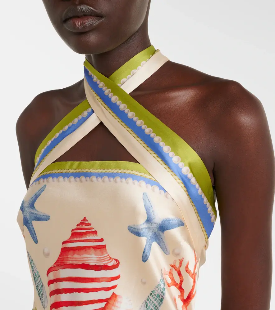 Retrofête Retrofête Cable printed silk-blend halterneck dress | Thumbnail 2