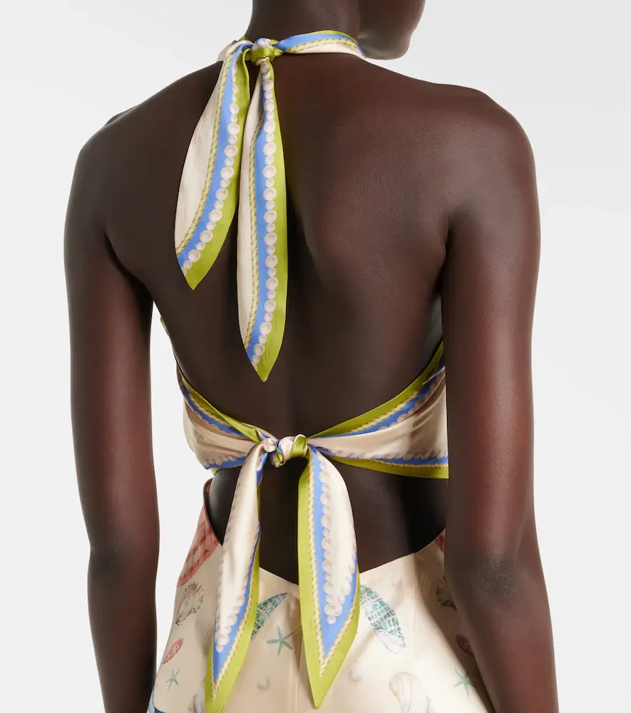 Retrofête Retrofête Cable printed silk-blend halterneck dress | Thumbnail 6
