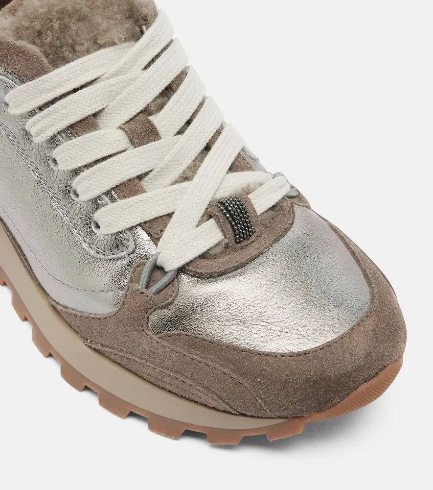Brunello Cucinelli Monili shearling-trimmed leather sneakers | Thumbnail 2