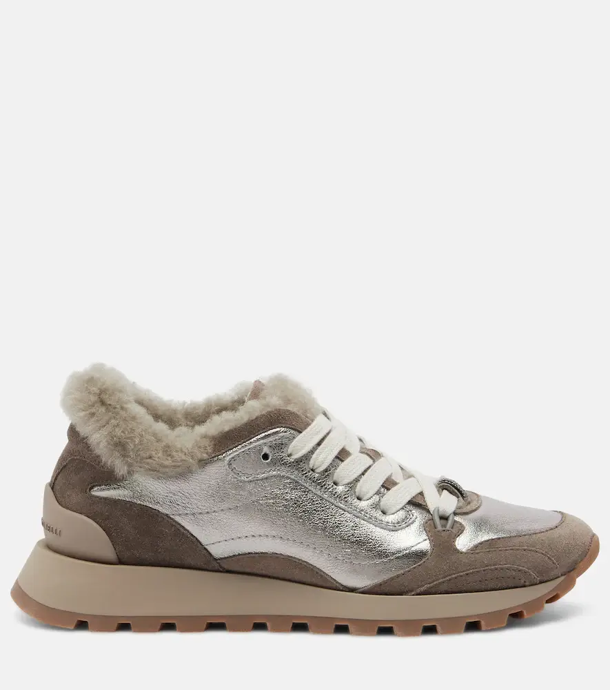 Brunello Cucinelli Monili shearling-trimmed leather sneakers | Thumbnail 3