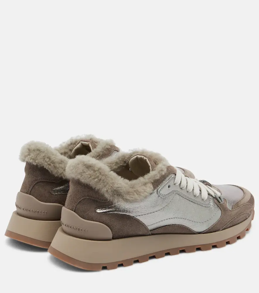 Brunello Cucinelli Monili shearling-trimmed leather sneakers | Thumbnail 6