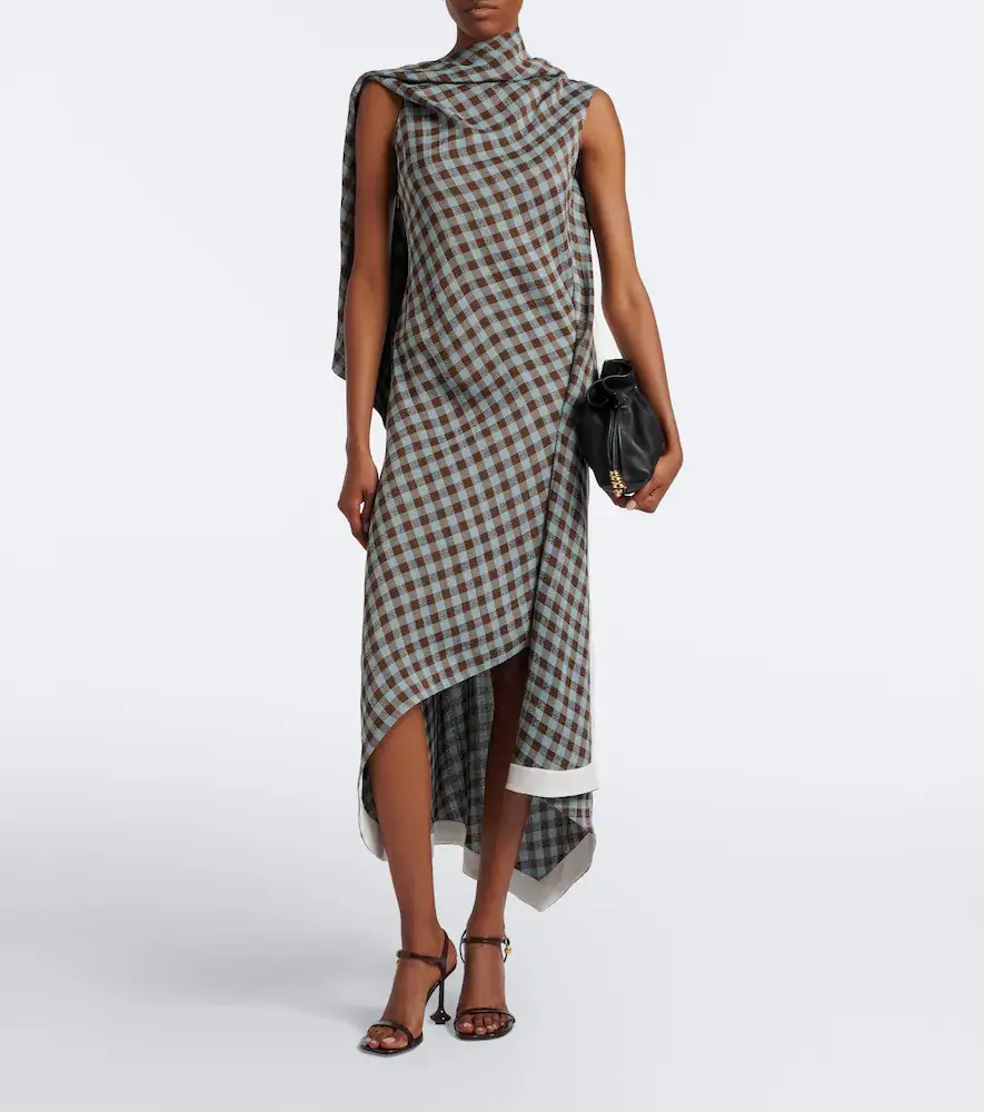Loewe Gingham asymmetric crêpe midi dress | Thumbnail 4 Loewe Gingham asymmetric crêpe midi dress | Thumbnail 4