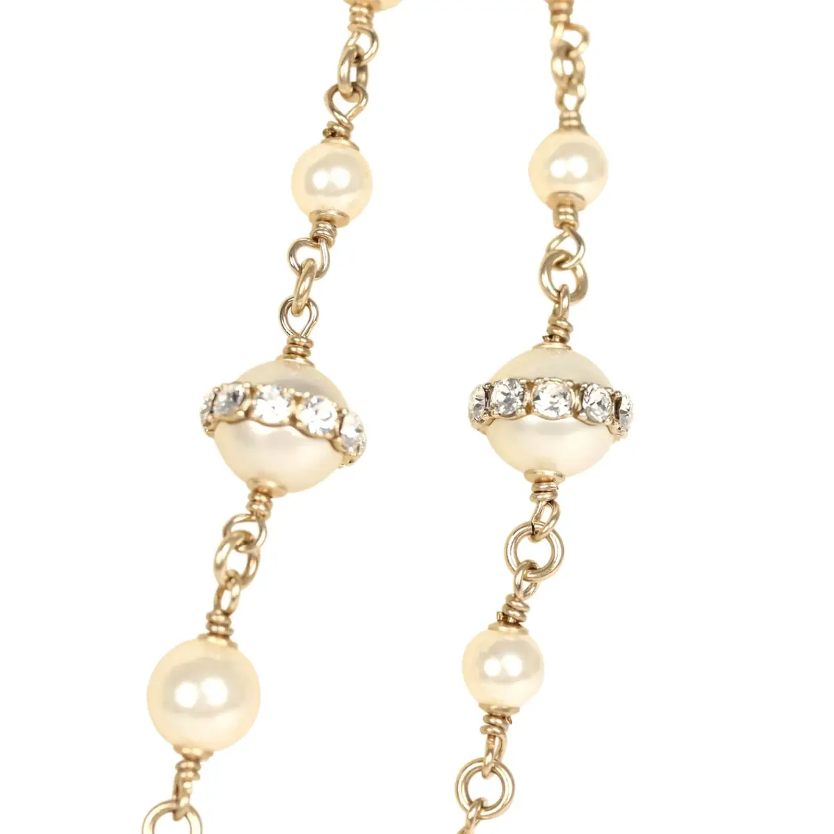Chanel Chanel Long Crystal CC and Pearl Necklace Faux Pearls Gold Tone Hardware | Thumbnail 5 Chanel Chanel Long Crystal CC and Pearl Necklace Faux Pearls Gold Tone Hardware | Thumbnail 5