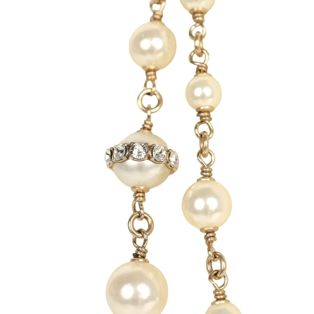 Chanel Chanel Long Crystal CC and Pearl Necklace Faux Pearls Gold Tone Hardware | Thumbnail 6 Chanel Chanel Long Crystal CC and Pearl Necklace Faux Pearls Gold Tone Hardware | Thumbnail 6