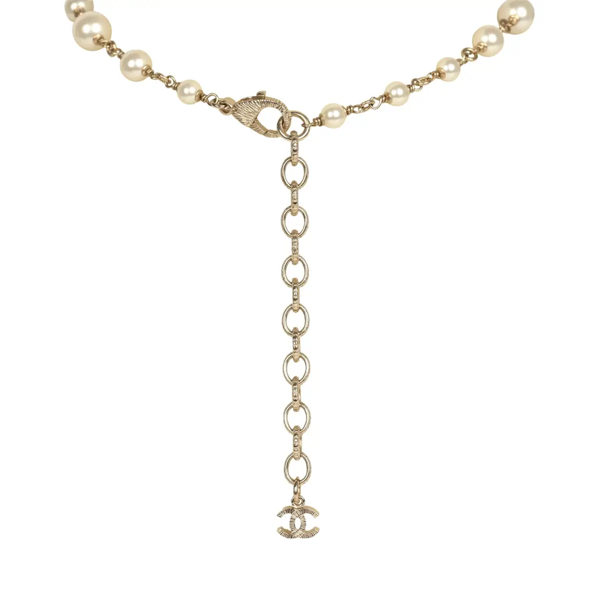 Chanel Chanel Long Crystal CC and Pearl Necklace Faux Pearls Gold Tone Hardware | Thumbnail 7 Chanel Chanel Long Crystal CC and Pearl Necklace Faux Pearls Gold Tone Hardware | Thumbnail 7