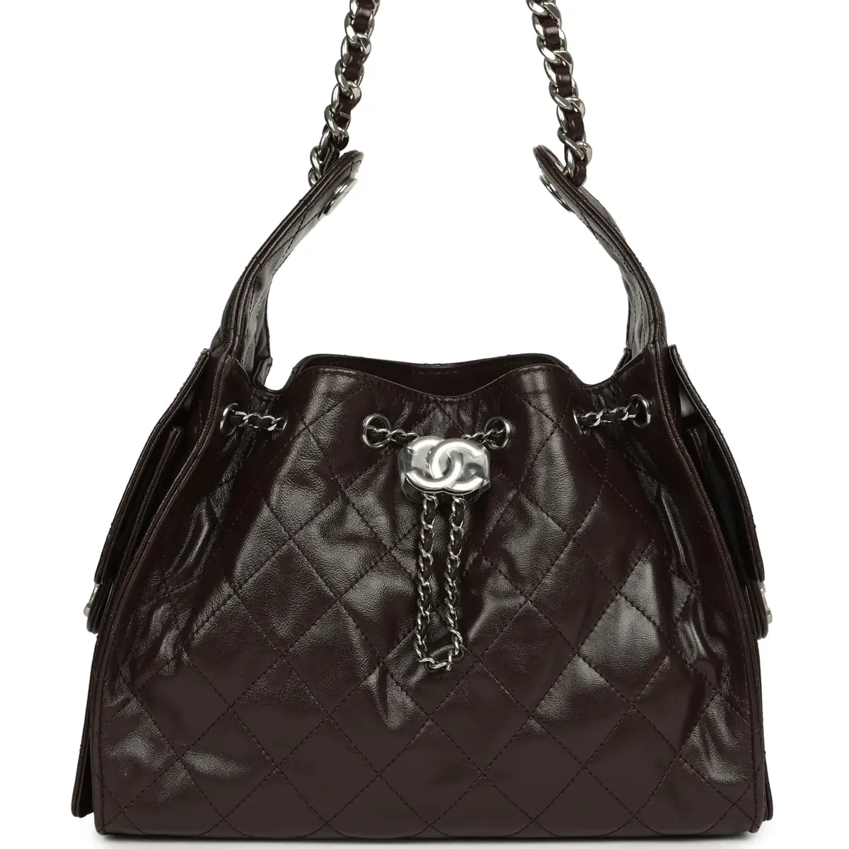 Chanel Chanel Small 25 Hobo Bag Dark Brown Shiny Aged Calfskin Silver Hardware | Image 1 Chanel Chanel Small 25 Hobo Bag Dark Brown Shiny Aged Calfskin Silver Hardware | Image 1