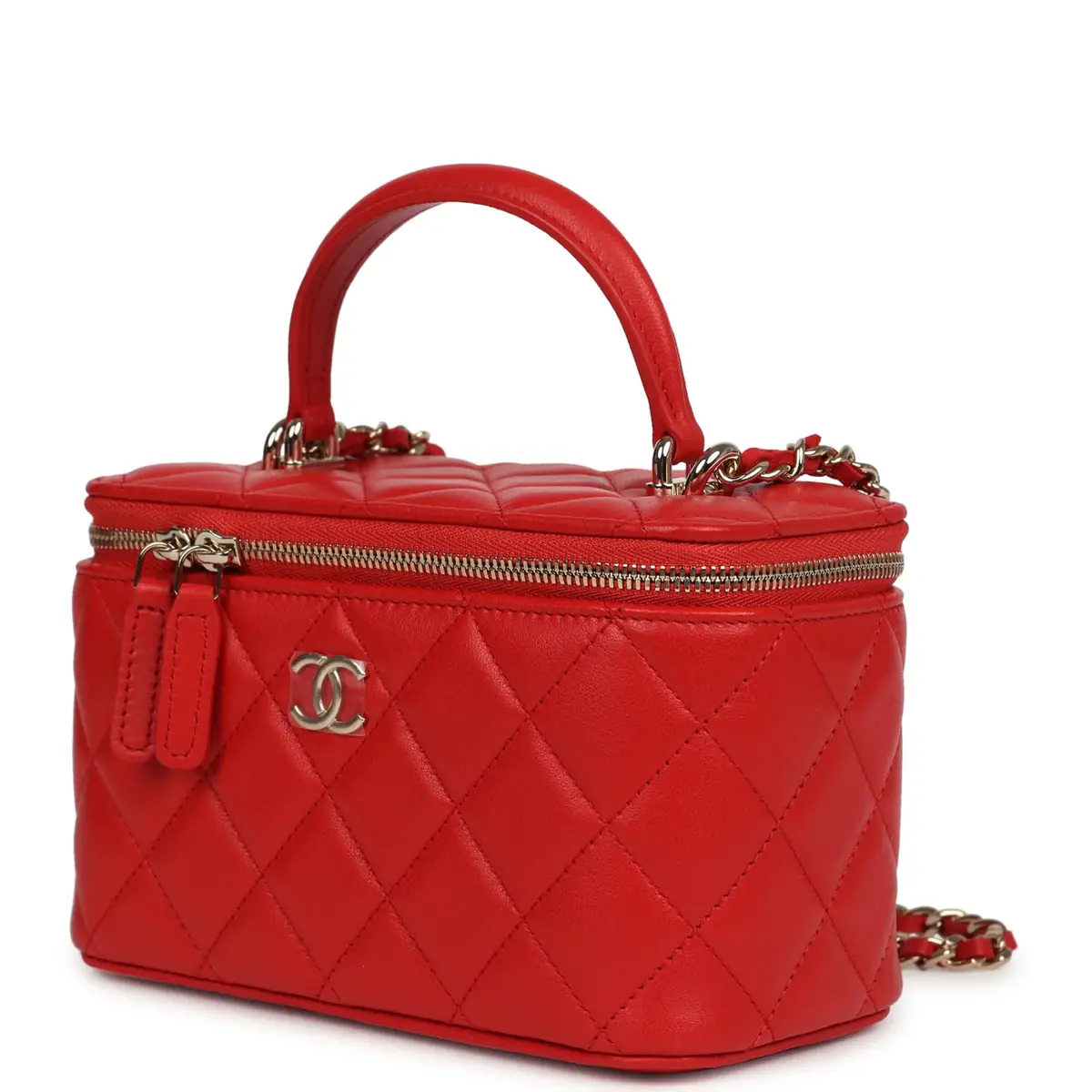 Chanel Chanel Small Classic Top Handle Vanity Case Red Lambskin Light Gold Hardware | Thumbnail 5 Chanel Chanel Small Classic Top Handle Vanity Case Red Lambskin Light Gold Hardware | Thumbnail 5