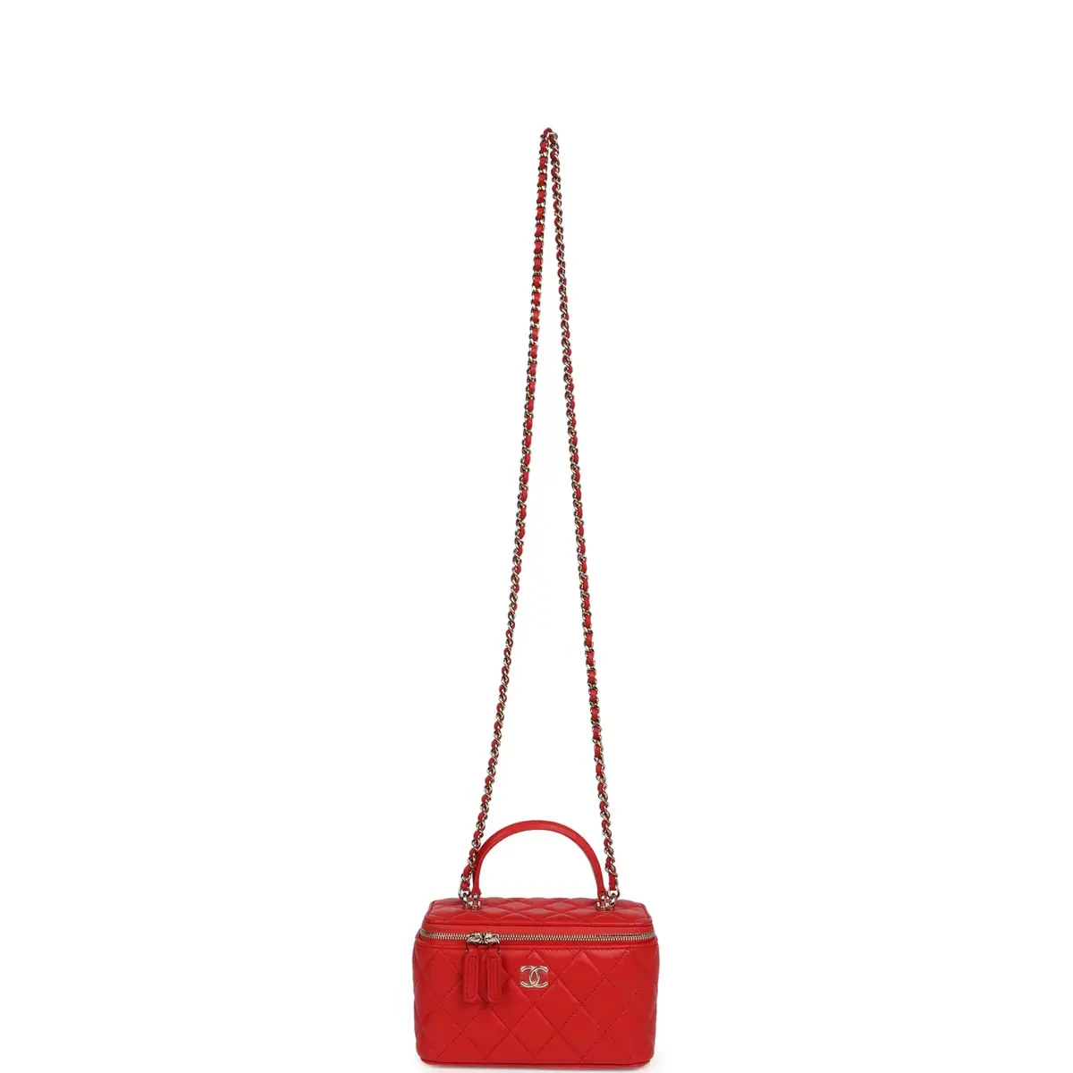 Chanel Chanel Small Classic Top Handle Vanity Case Red Lambskin Light Gold Hardware | Thumbnail 7 Chanel Chanel Small Classic Top Handle Vanity Case Red Lambskin Light Gold Hardware | Thumbnail 7