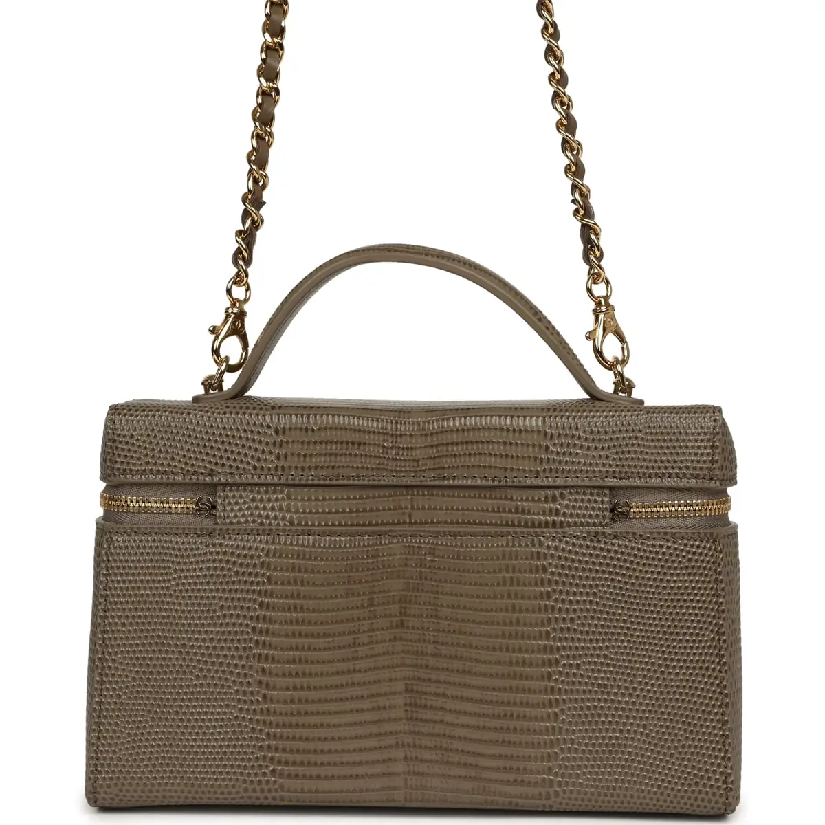 Chanel Chanel Top Handle Long Vanity Case with Chain Dark Khaki Lizard Embossed Calfskin Gold Hardware | Thumbnail 4 Chanel Chanel Top Handle Long Vanity Case with Chain Dark Khaki Lizard Embossed Calfskin Gold Hardware | Thumbnail 4