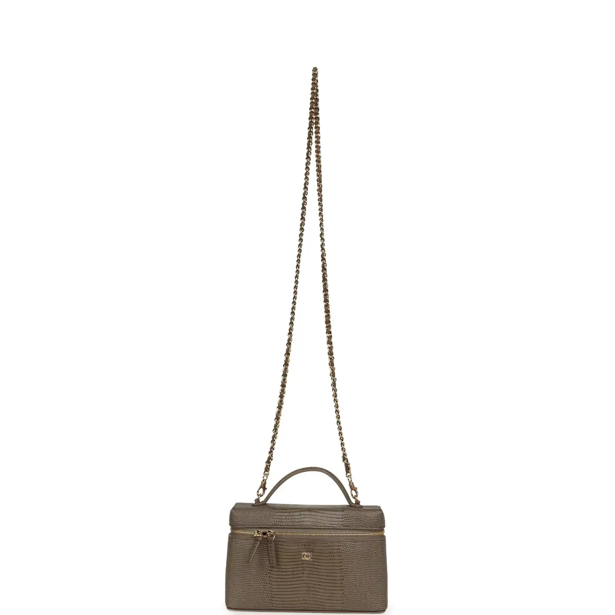Chanel Chanel Top Handle Long Vanity Case with Chain Dark Khaki Lizard Embossed Calfskin Gold Hardware | Thumbnail 7 Chanel Chanel Top Handle Long Vanity Case with Chain Dark Khaki Lizard Embossed Calfskin Gold Hardware | Thumbnail 7