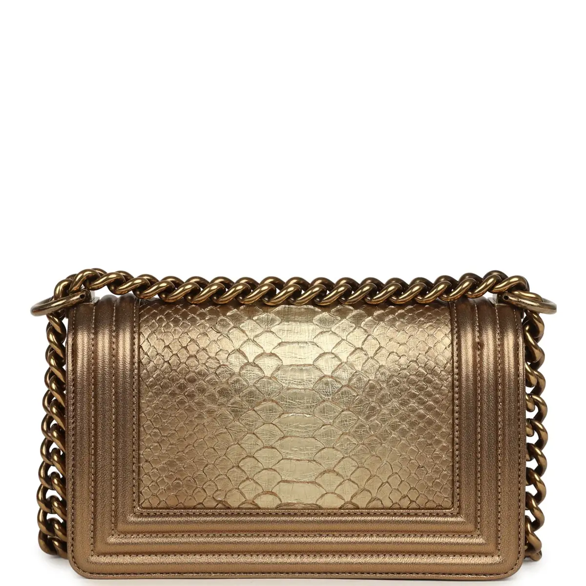 Chanel Pre-owned Chanel Small Boy Bag Metallic Gold Python Antique Gold Hardware | Thumbnail 4 Chanel Pre-owned Chanel Small Boy Bag Metallic Gold Python Antique Gold Hardware | Thumbnail 4