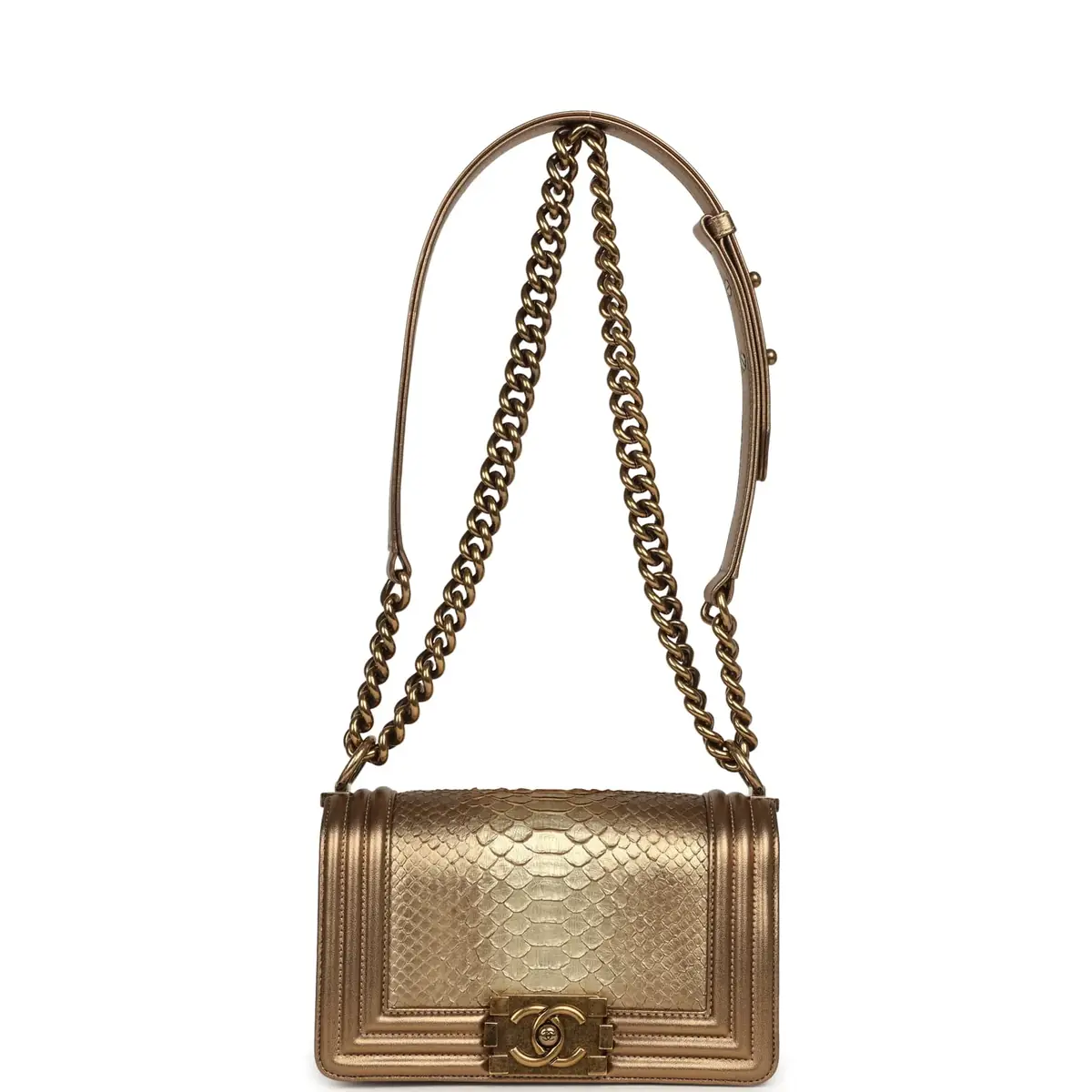 Chanel Pre-owned Chanel Small Boy Bag Metallic Gold Python Antique Gold Hardware | Thumbnail 7 Chanel Pre-owned Chanel Small Boy Bag Metallic Gold Python Antique Gold Hardware | Thumbnail 7