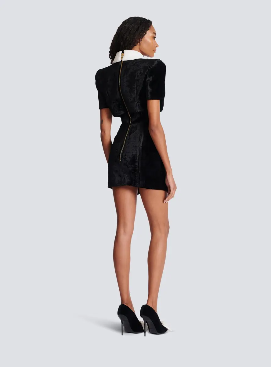 Balmain Short structured dress in velvet and crepe | Thumbnail 4