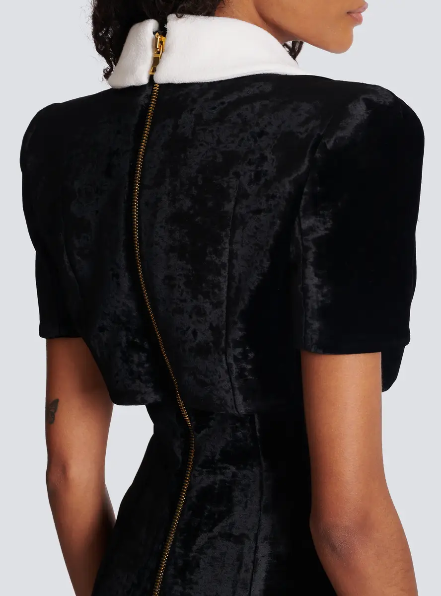 Balmain Short structured dress in velvet and crepe | Thumbnail 6