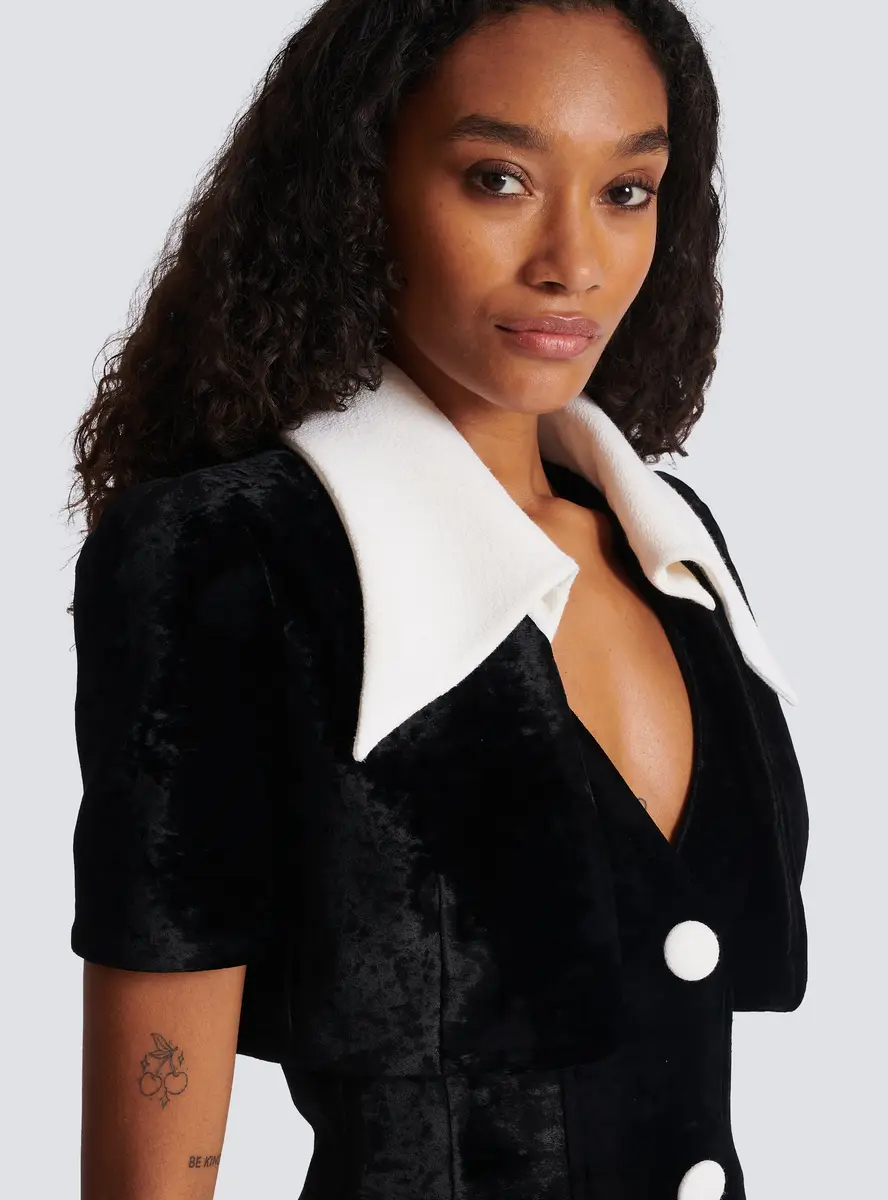 Balmain Short structured dress in velvet and crepe | Thumbnail 7