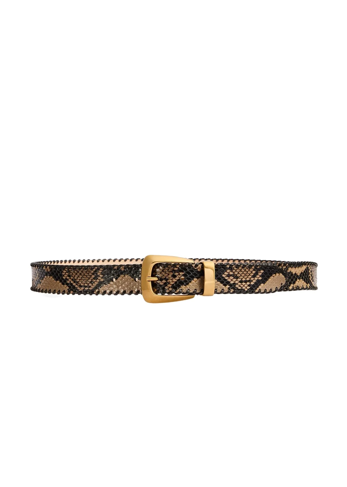 Khaite Benny Belt With Whipstitch In Python-Embossed Taupe And Gold