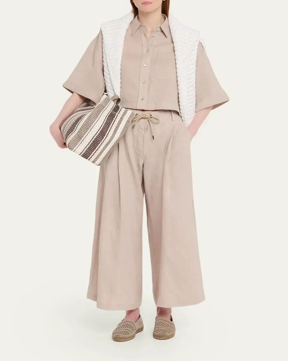 Brunello Cucinelli Drawstring Wide-Leg Linen-Blend Pants | Thumbnail 2