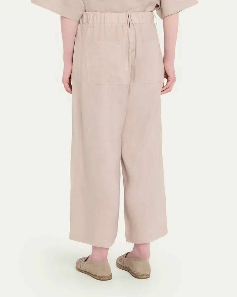 Brunello Cucinelli Drawstring Wide-Leg Linen-Blend Pants | Thumbnail 3