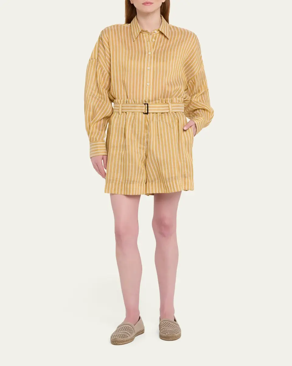 Brunello Cucinelli Belted Striped Linen-Silk Bermuda Shorts | Thumbnail 2 Brunello Cucinelli Belted Striped Linen-Silk Bermuda Shorts | Thumbnail 2