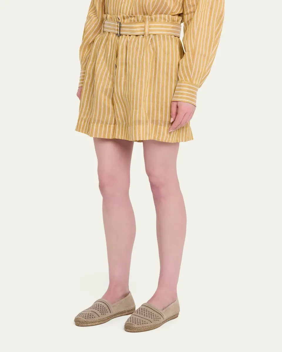 Brunello Cucinelli Belted Striped Linen-Silk Bermuda Shorts | Thumbnail 4 Brunello Cucinelli Belted Striped Linen-Silk Bermuda Shorts | Thumbnail 4