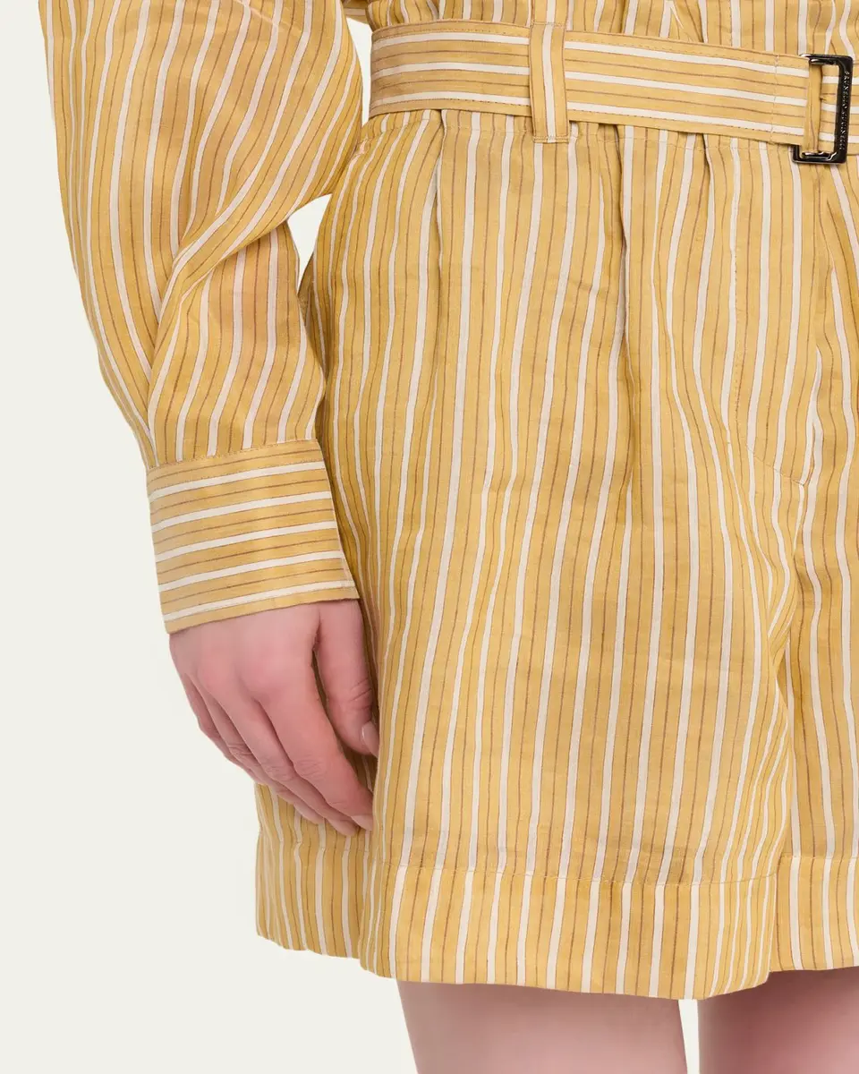 Brunello Cucinelli Belted Striped Linen-Silk Bermuda Shorts | Thumbnail 5 Brunello Cucinelli Belted Striped Linen-Silk Bermuda Shorts | Thumbnail 5