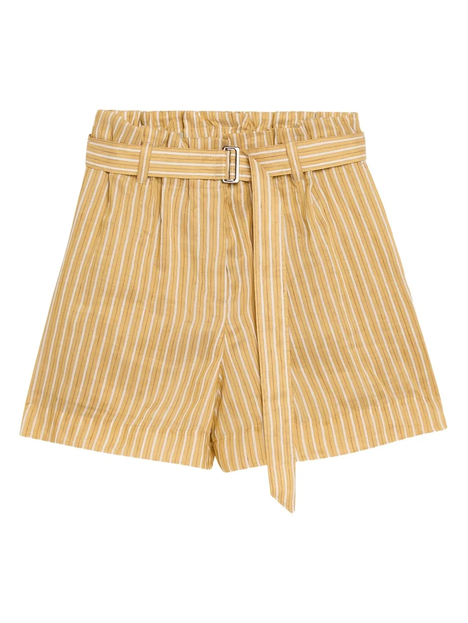 Brunello Cucinelli Belted Striped Linen-Silk Bermuda Shorts