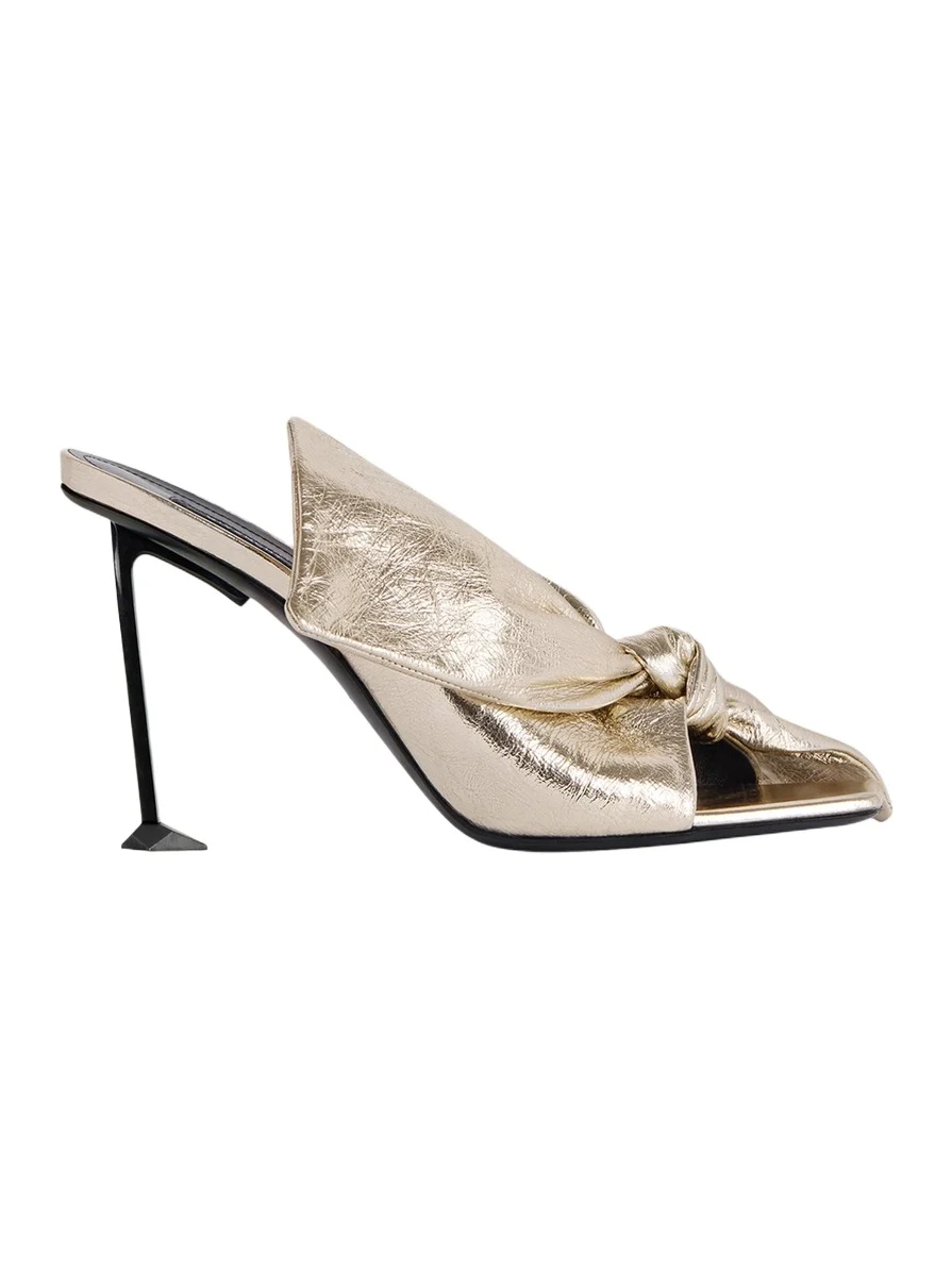 Givenchy 95mm Crinkled Metallic Leather Bow Mules