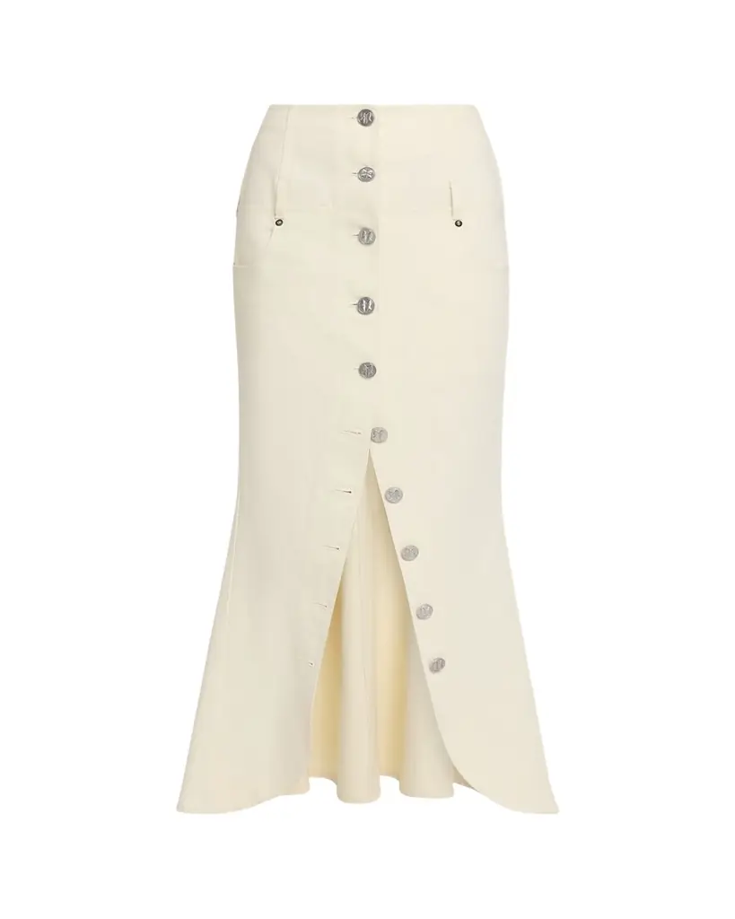 Wiederhoeft Button-Front Denim Maxi Tulip Skirt | Image 1 Wiederhoeft Button-Front Denim Maxi Tulip Skirt | Image 1