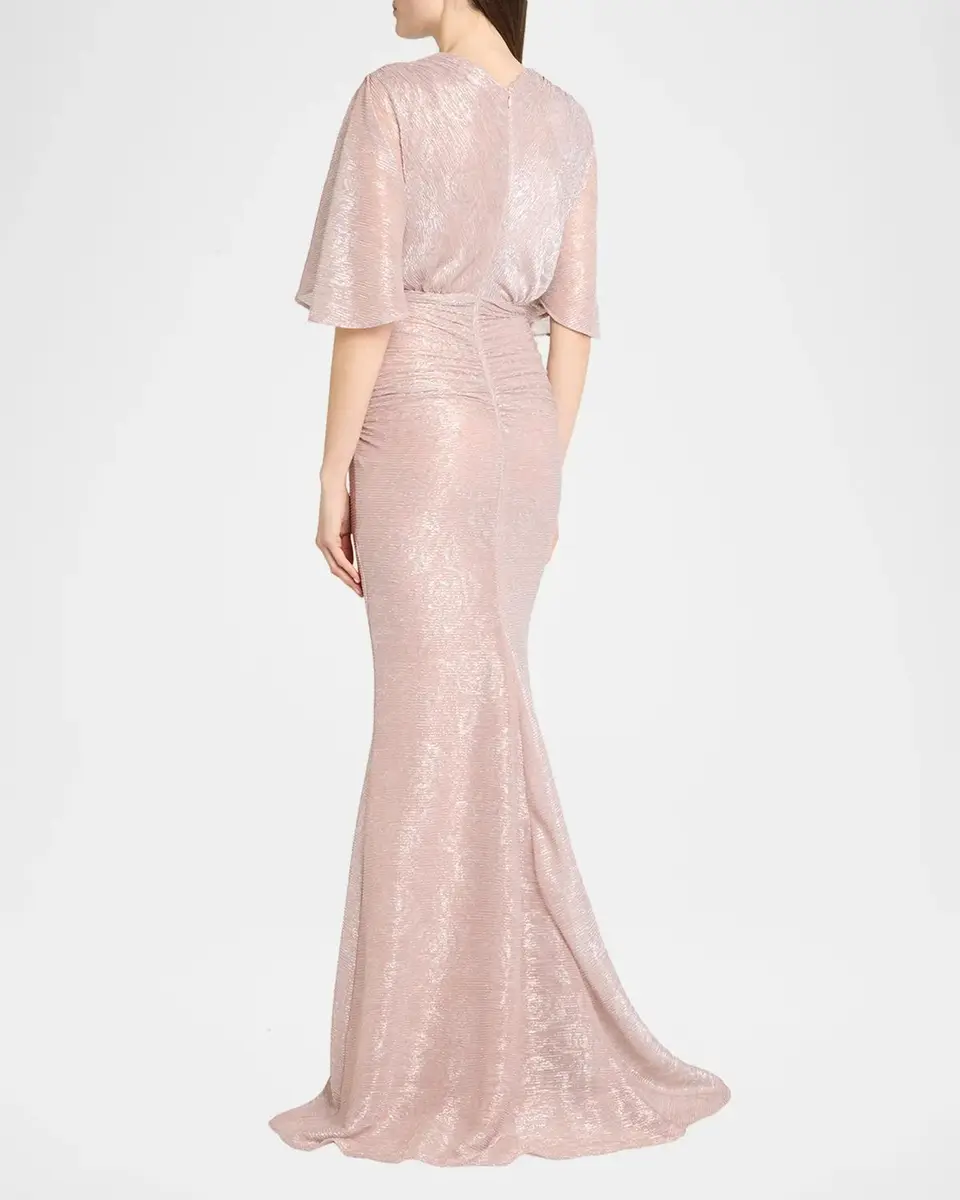 Talbot Runhof Floral Metallic Draped V-Neck Gown | Thumbnail 3 Talbot Runhof Floral Metallic Draped V-Neck Gown | Thumbnail 3