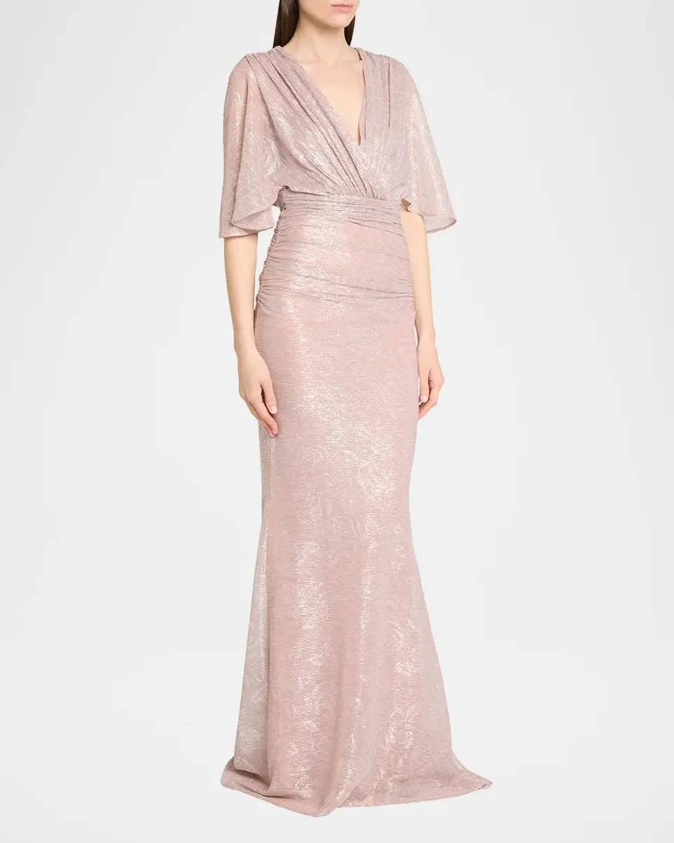 Talbot Runhof Floral Metallic Draped V-Neck Gown | Thumbnail 4 Talbot Runhof Floral Metallic Draped V-Neck Gown | Thumbnail 4