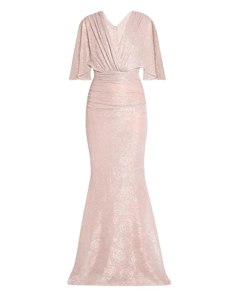 Talbot Runhof Floral Metallic Draped V-Neck Gown | Image 1 Talbot Runhof Floral Metallic Draped V-Neck Gown | Image 1