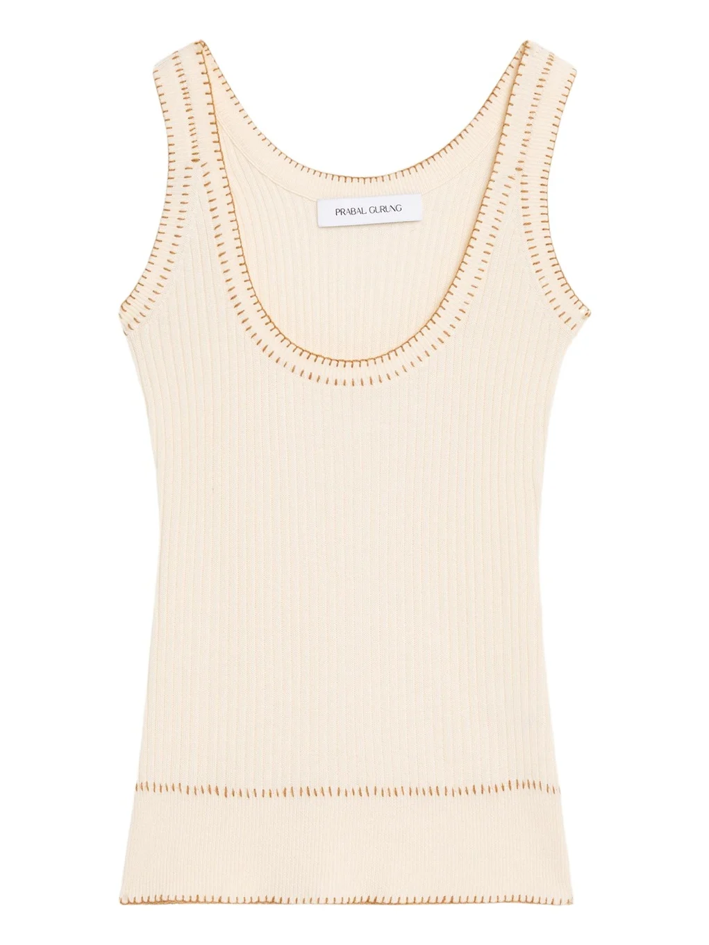 PRABAL GURUNG Blanket-Stitch Silk-Cashmere Rib Scoop-Neck Tank Top